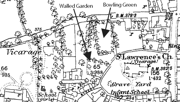 Map showing bowling green and walled garden