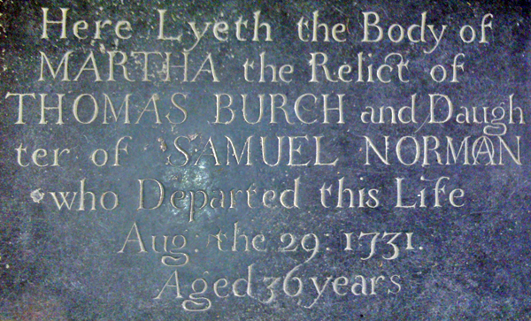 Memorial slab of Martha Burch