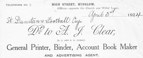 Billhead of A.J. Clear printer