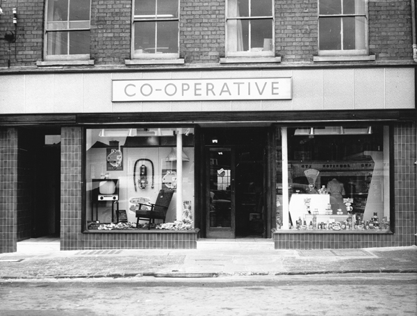 Co-op window with a television on show