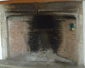 Stone and brick hearth at the Old Crown
