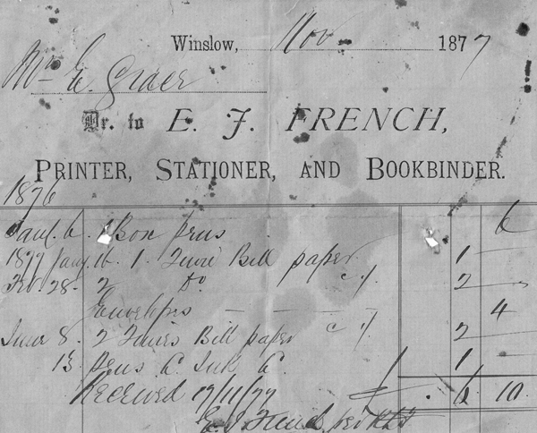 Bill from E.J. French Printer Stationer & Bookbinder