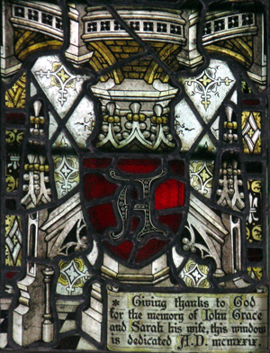 Stained glass window showing dedication