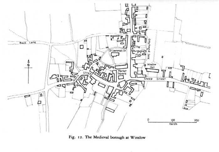 Map of Winslow showing the burgage plots