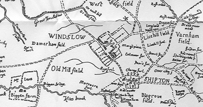 Open fields shown on the Fortescue map, 1599