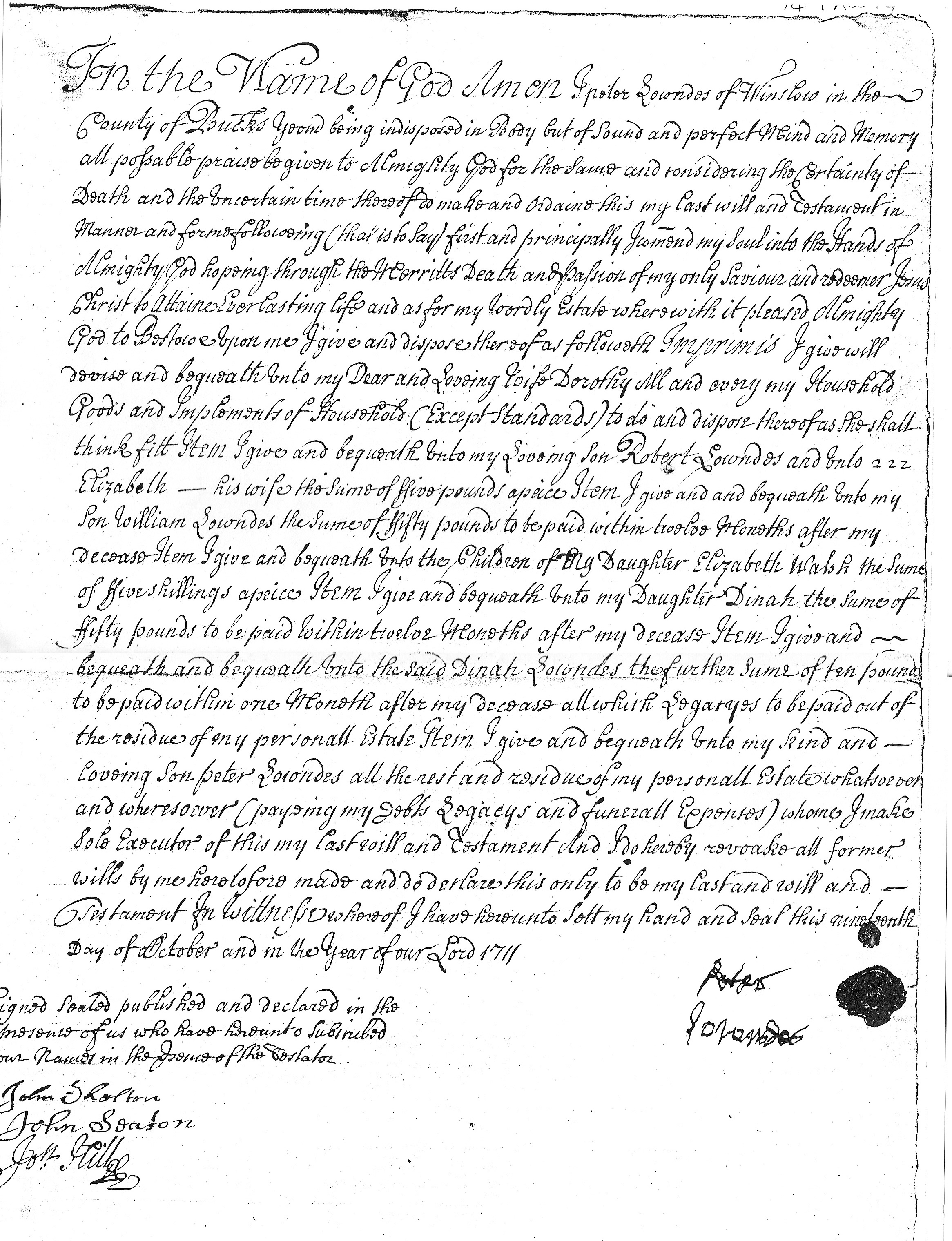 Will of Peter Lowndes